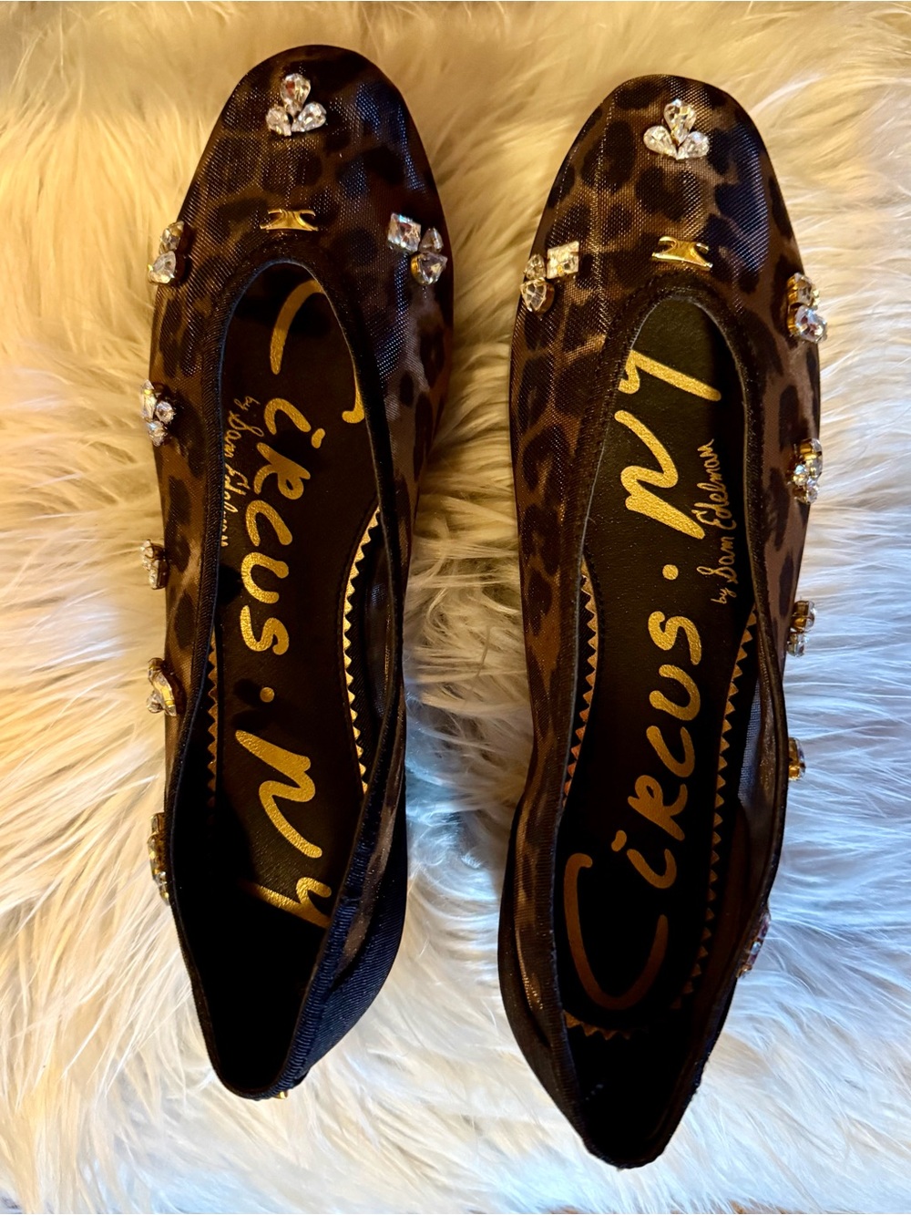 CIRCUS By SAM EDELMAN Leopard Mesh Crystal-Accent Ballet Flats - Brown 
NWOB